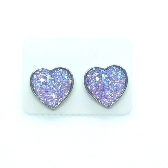 Boutique Jewelry - 5/$25 Heart Shaped Druzy Earrings Iridescent Studs Heart Shaped Earrings